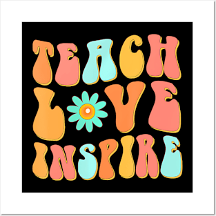 Teach Love Inspire Groovy Design Back To School Posters and Art